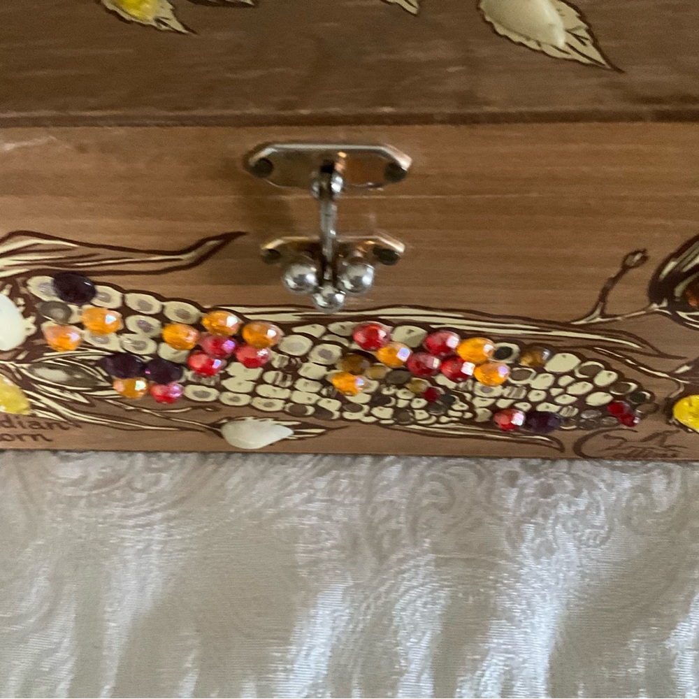 Vintage Enid Collins Texas Indian Corn Wood Box Purse Signed Mirror Inside - Picture 16 of 16